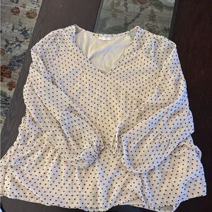 Maurices Cream Polka Dot V-Neck Blouse